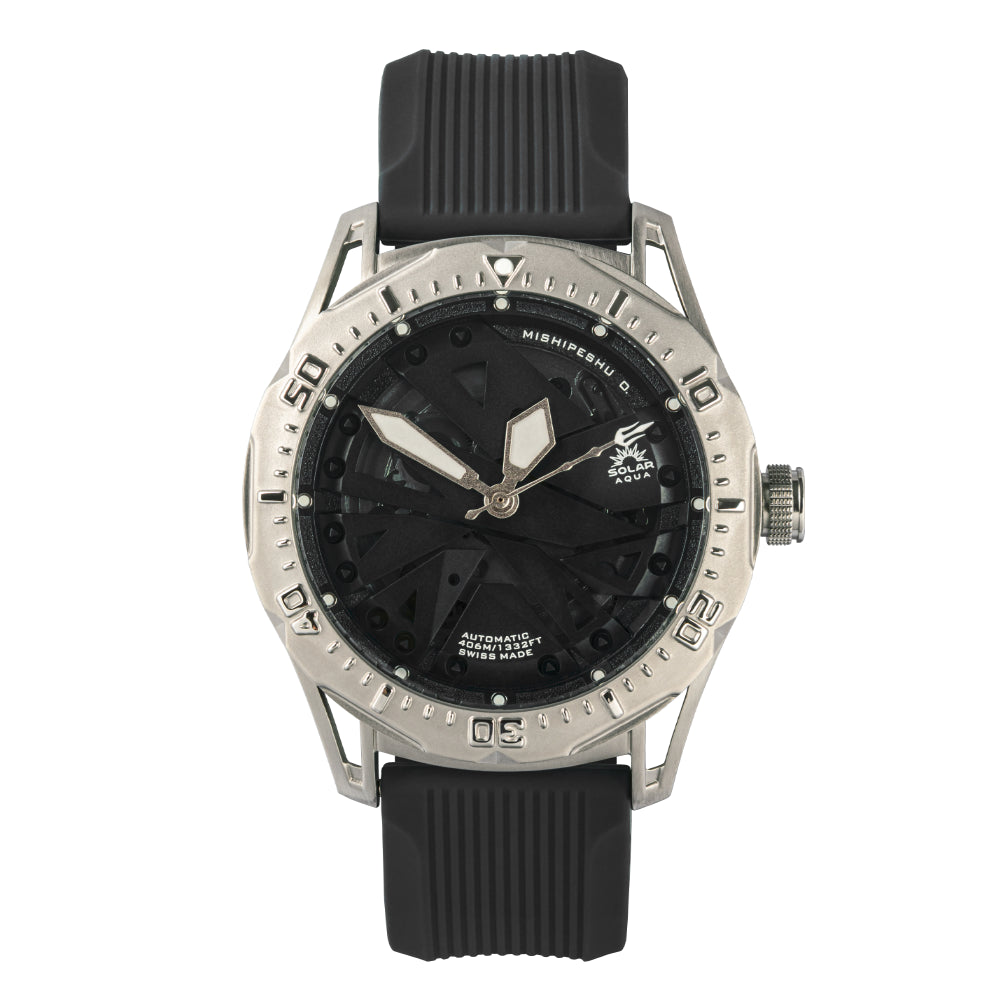 Mishipeshu O. Black Modern-Pattern Silicone Strap