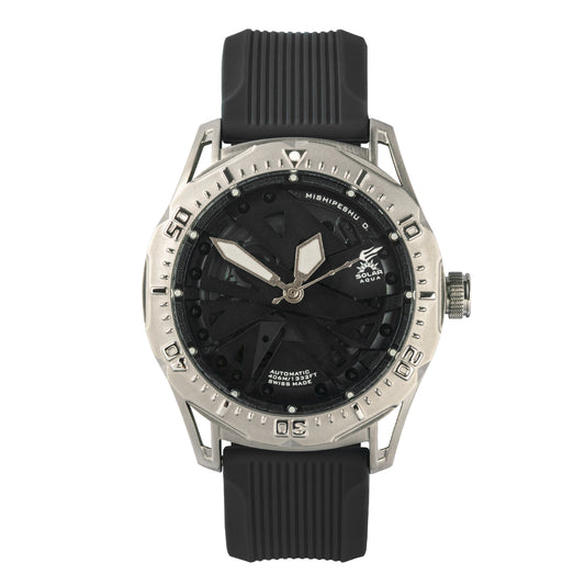 Mishipeshu O. Black Modern-Pattern Silicone Strap