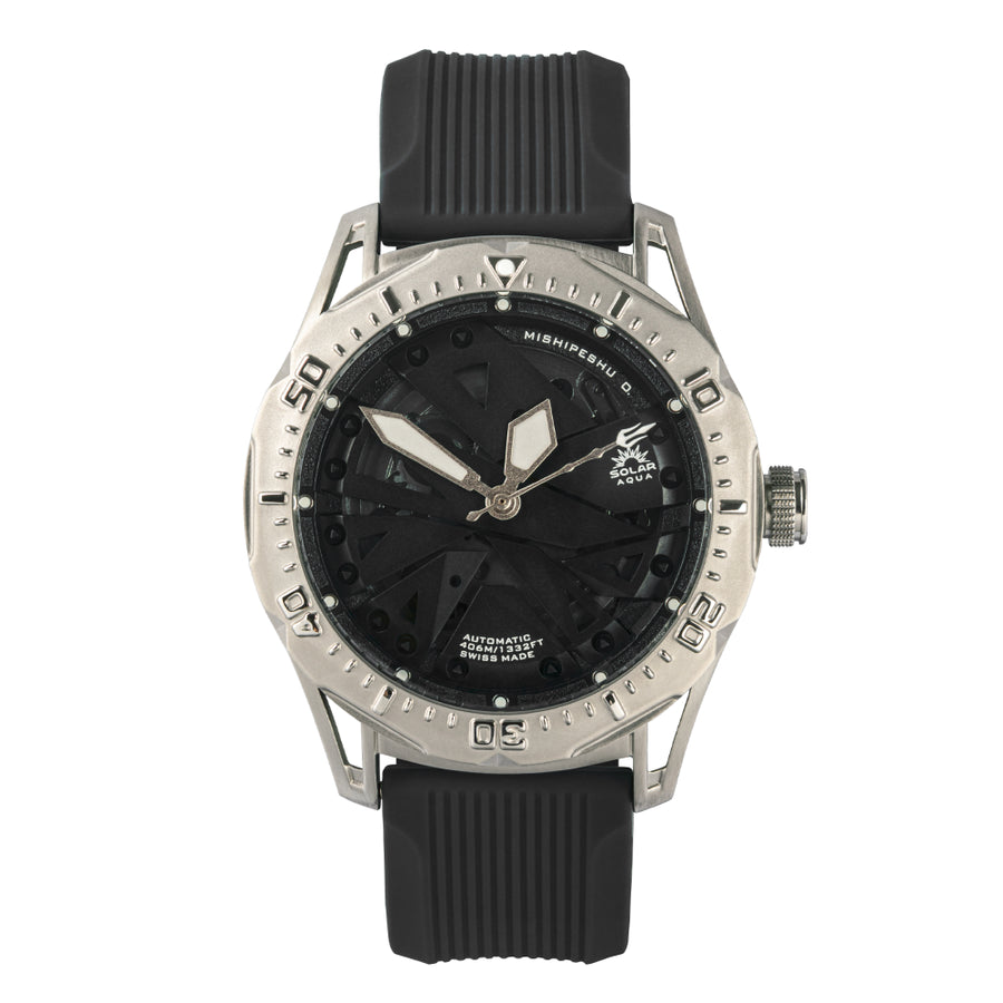 Mishipeshu O. Black Modern-Pattern Silicone Strap