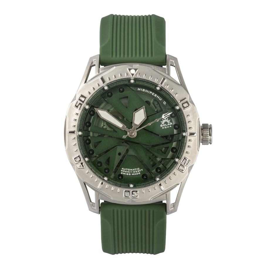 Mishipeshu O. Green Modern-Pattern Silicone Strap