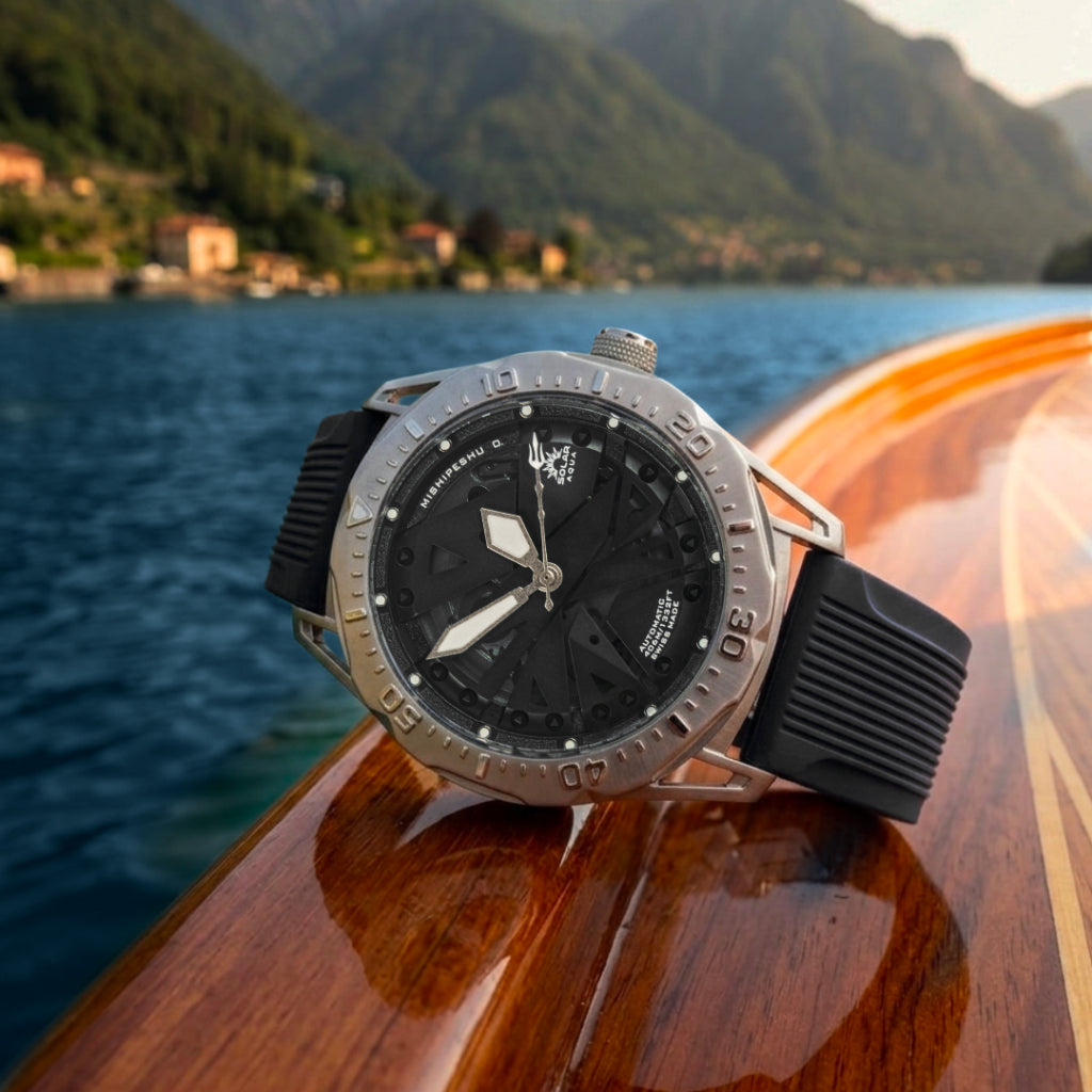 Mishipeshu O. Black Modern-Pattern Silicone Strap