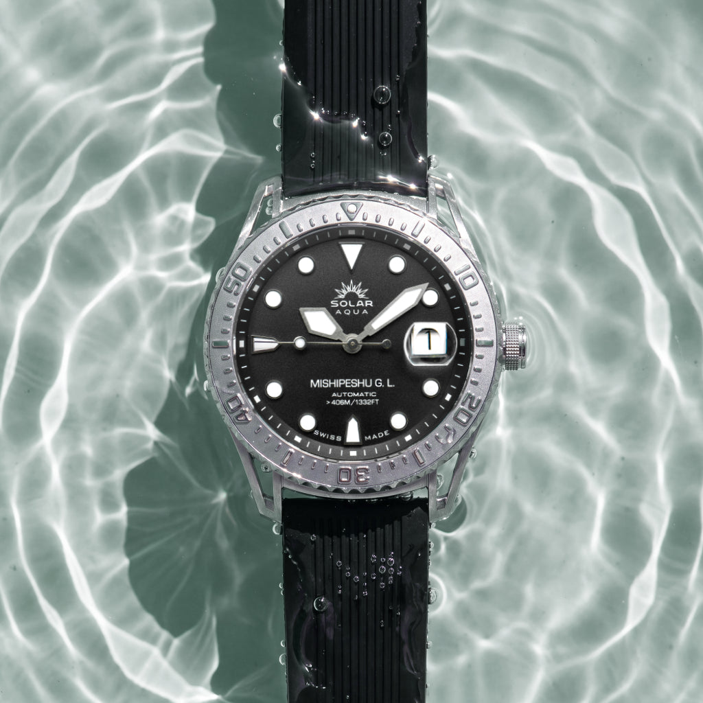 Mishipeshu G.L. Black Modern-Pattern Silicone Strap