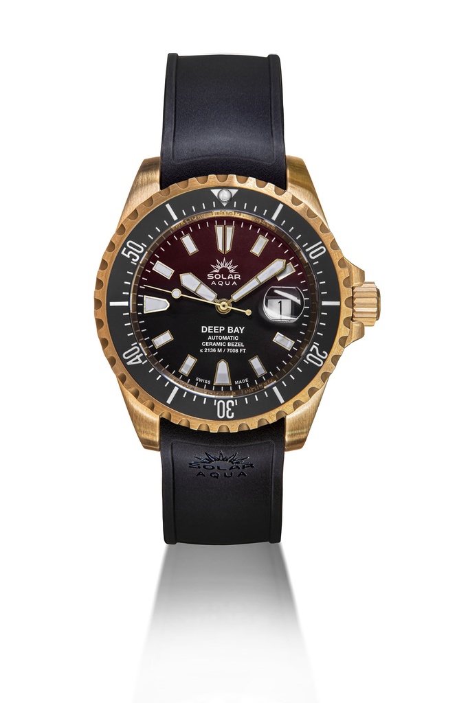 Deep Bay, Silicon Band, Bronze Case,Burgundy - Black Dial