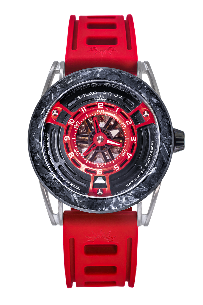 Asgard, SS PVD Black Case, Silicon Band, Italian Red Dial