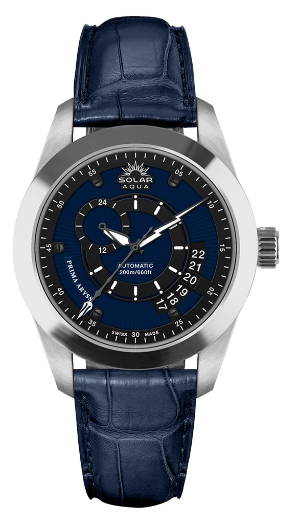 Prima Abyss, SS Case, Leather Straps, Black-Navy Blue Dial