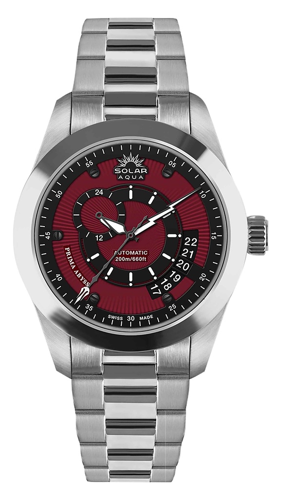 Prima Abyss, SS Case and Bracelet,   Black-Italian Red Dial