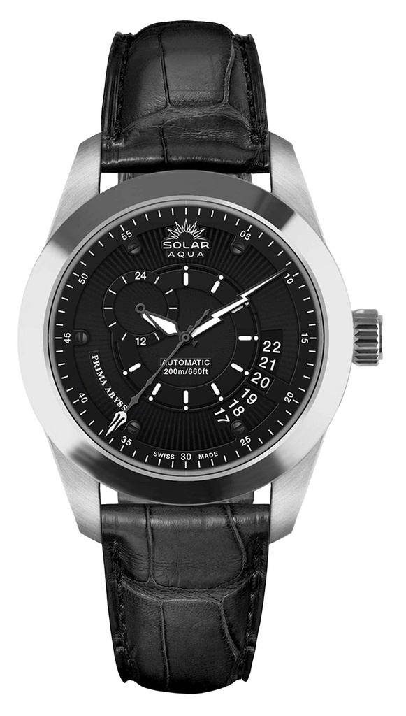 Prima Abyss, SS Case, Leather Straps, Deep Black Dial | Solaraqua